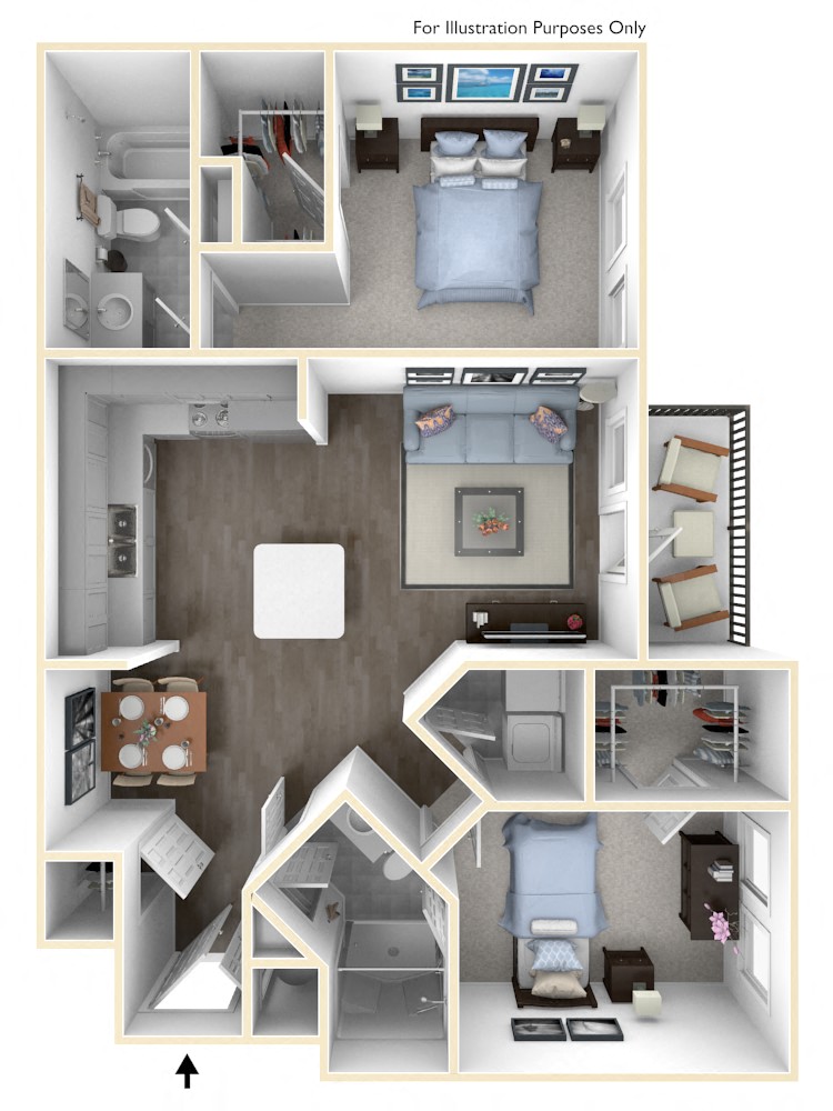 Floor plan for 2 beds, 2 baths, 1150 sqft